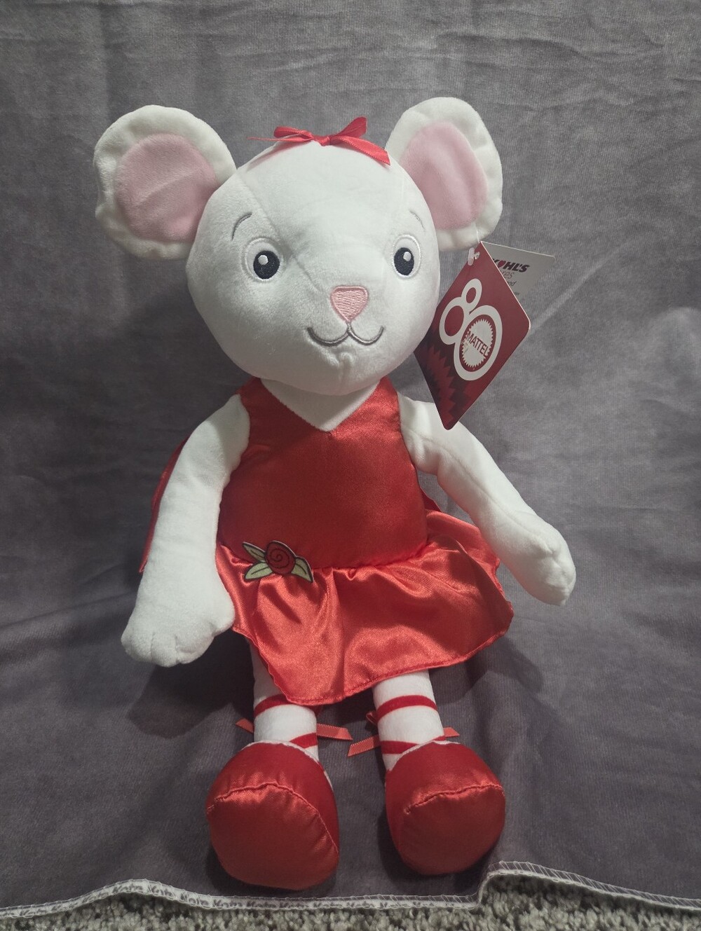 Mattel White and Red Plush Mouse in Satin Dress